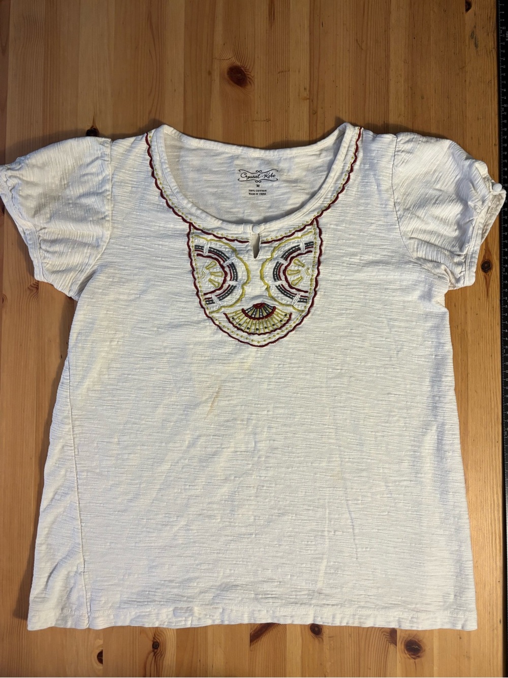 Girls' White Embroidered Short-Sleeve Tee